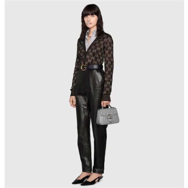 Gucci Women GG Marmont Mini Top Handle Bag Grey Matelassé Leather (2)