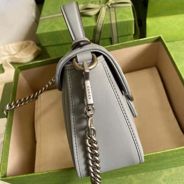 Gucci Women GG Marmont Mini Top Handle Bag Grey Matelassé Leather (4)