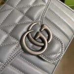 Gucci Women GG Marmont Mini Top Handle Bag Grey Matelassé Leather – Image 8