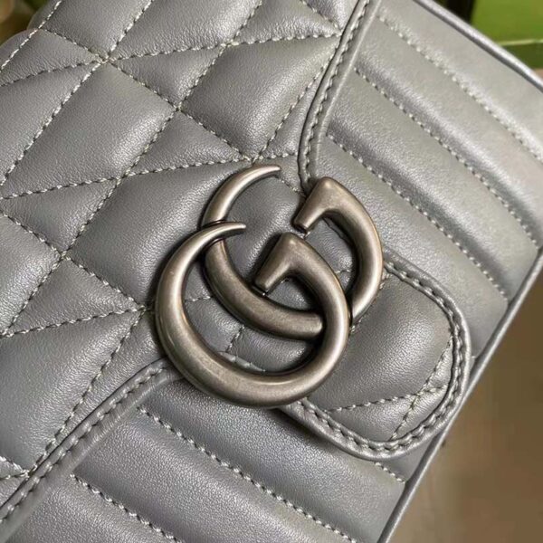 Gucci Women GG Marmont Mini Top Handle Bag Grey Matelassé Leather (5)