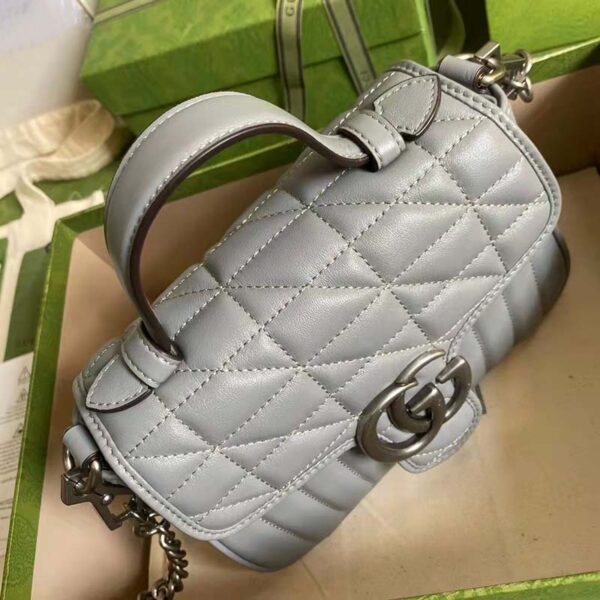 Gucci Women GG Marmont Mini Top Handle Bag Grey Matelassé Leather (6)