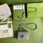 Gucci Women GG Marmont Mini Top Handle Bag Grey Matelassé Leather – Image 7