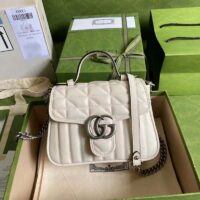 Gucci Women GG Marmont Mini Top Handle Bag White Matelassé Leather