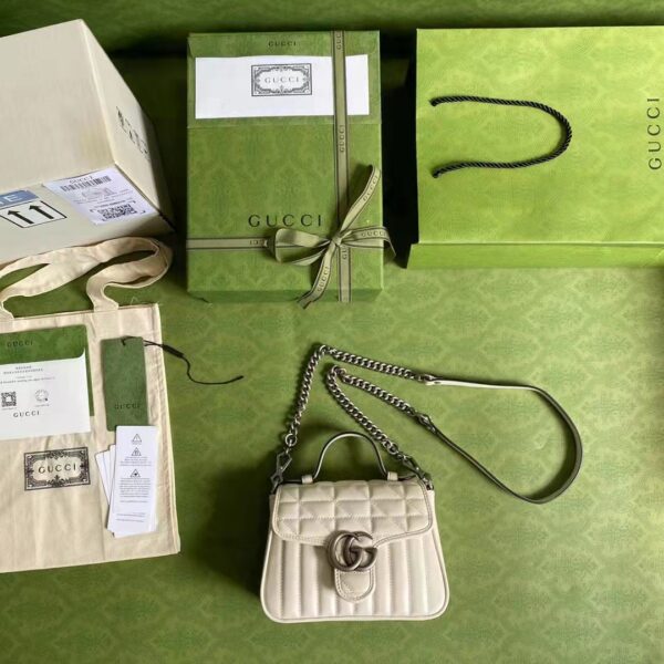 Gucci Women GG Marmont Mini Top Handle Bag White Matelassé Leather (10)
