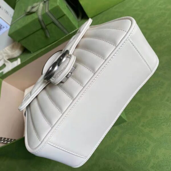 Gucci Women GG Marmont Mini Top Handle Bag White Matelassé Leather (4)