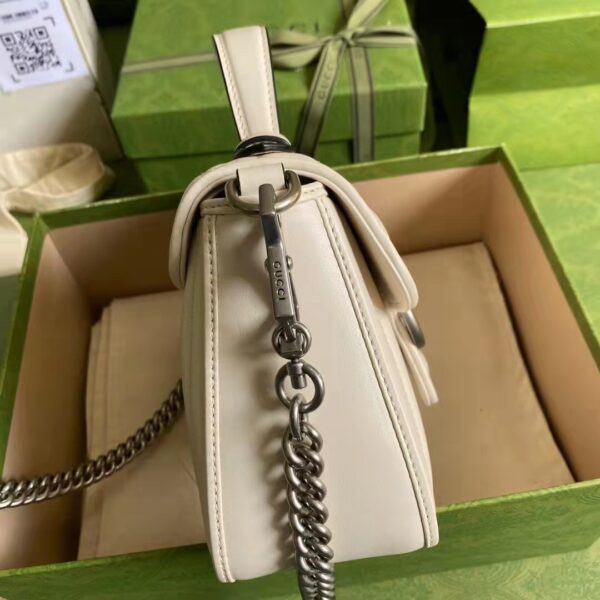 Gucci Women GG Marmont Mini Top Handle Bag White Matelassé Leather (5)