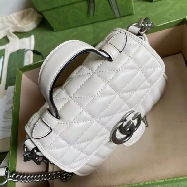 Gucci Women GG Marmont Mini Top Handle Bag White Matelassé Leather (7)