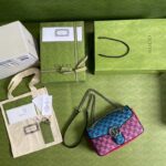 Gucci Women GG Marmont Multicolor Small Shoulder Bag Blue Pink Canvas - Image 4