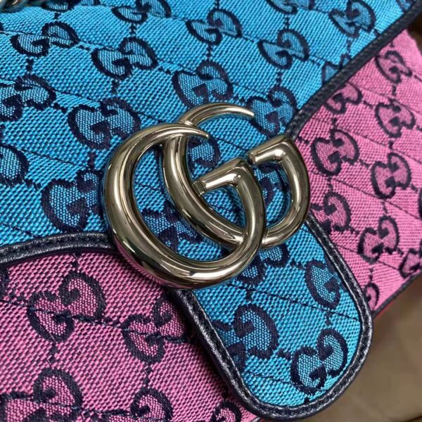Gucci Women GG Marmont Multicolor Small Shoulder Bag Blue Pink Canvas (11)