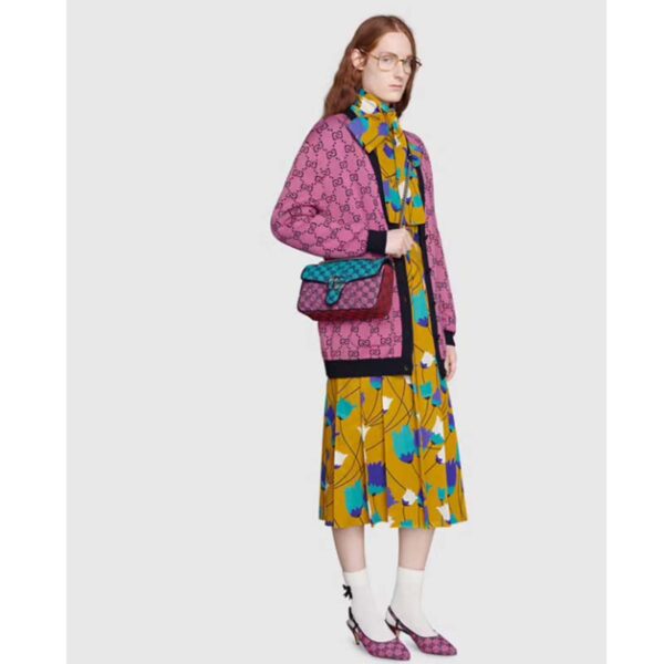 Gucci Women GG Marmont Multicolor Small Shoulder Bag Blue Pink Canvas (2)