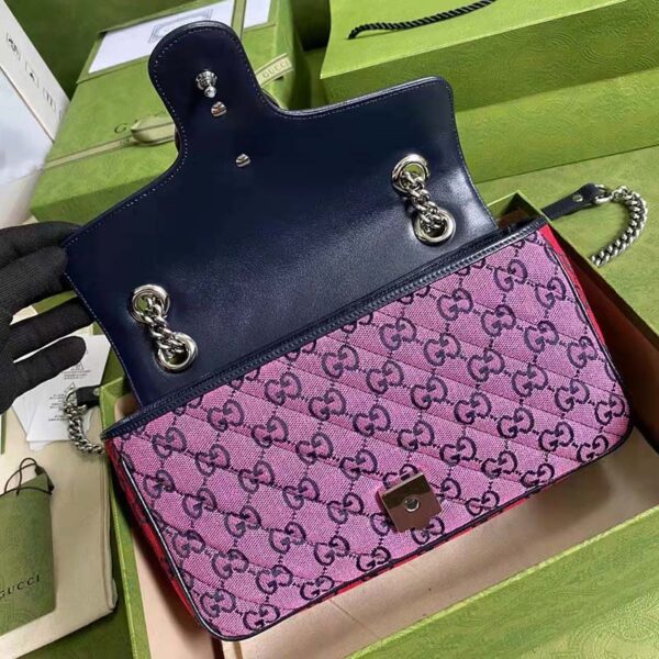Gucci Women GG Marmont Multicolor Small Shoulder Bag Blue Pink Canvas (4)