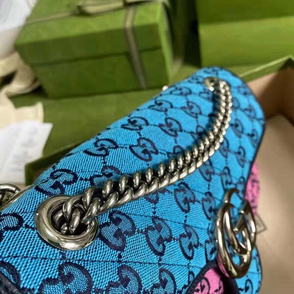 Gucci Women GG Marmont Multicolor Small Shoulder Bag Blue Pink Canvas (5)