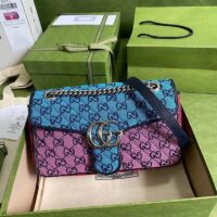 Gucci Women GG Marmont Multicolor Small Shoulder Bag Blue Pink Canvas
