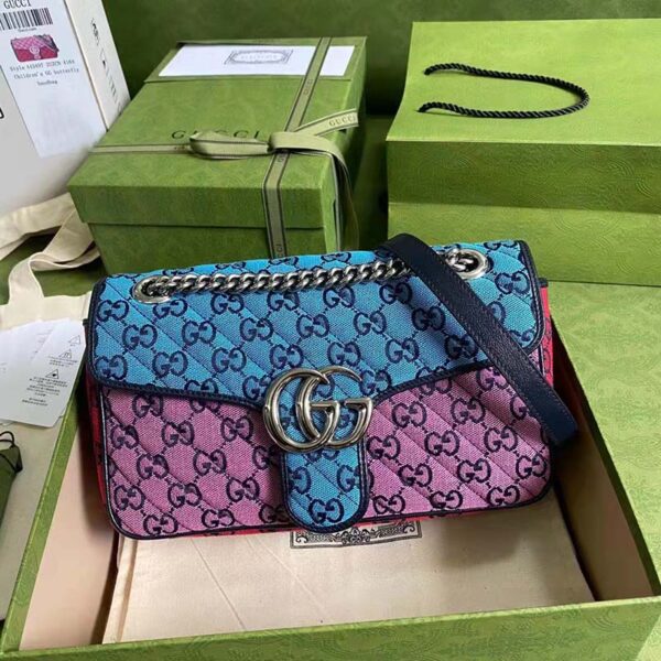 Gucci Women GG Marmont Multicolor Small Shoulder Bag Blue Pink Canvas (9)