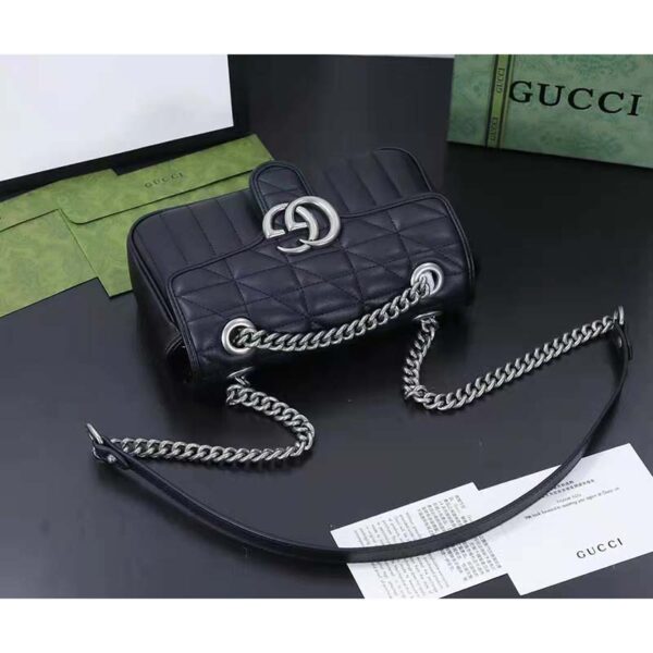 Gucci Women GG Marmont Small Shoulder Bag Black Matelassé Double G (5)