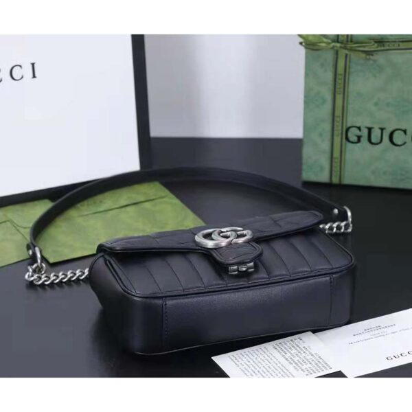 Gucci Women GG Marmont Small Shoulder Bag Black Matelassé Double G (6)
