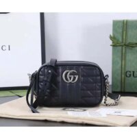 Gucci Women GG Marmont Small Shoulder Bag Black Matelassé Leather