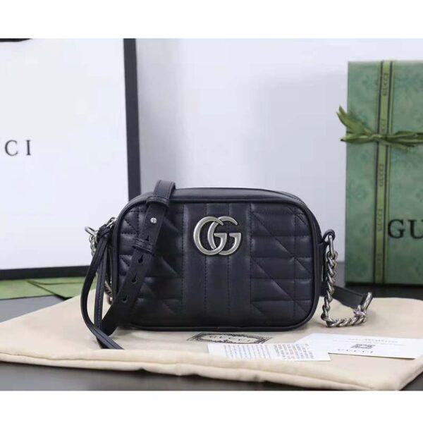 Gucci Women GG Marmont Small Shoulder Bag Black Matelassé Leather (7)