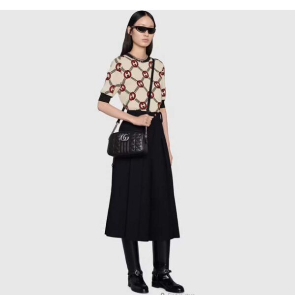 Gucci Women GG Marmont Small Shoulder Bag Black Matelassé Leather (9)