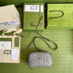 Gucci Women GG Marmont Small Shoulder Bag Grey Matelassé Leather – Bild 4