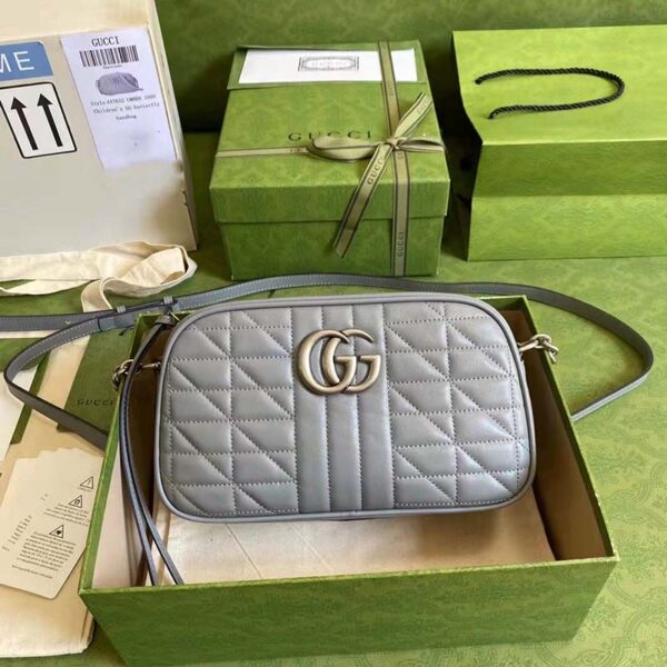 Gucci Women GG Marmont Small Shoulder Bag Grey Matelassé Leather (10)