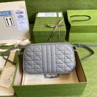 Gucci Women GG Marmont Small Shoulder Bag Grey Matelassé Leather