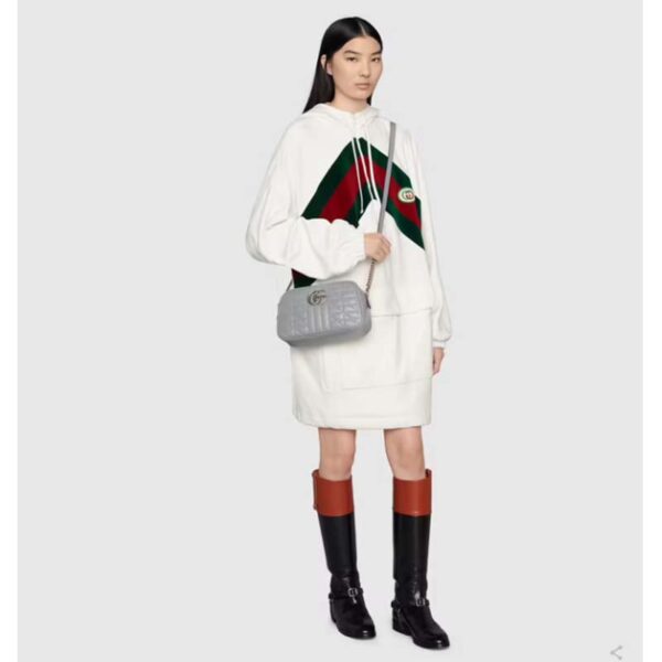 Gucci Women GG Marmont Small Shoulder Bag Grey Matelassé Leather (3)