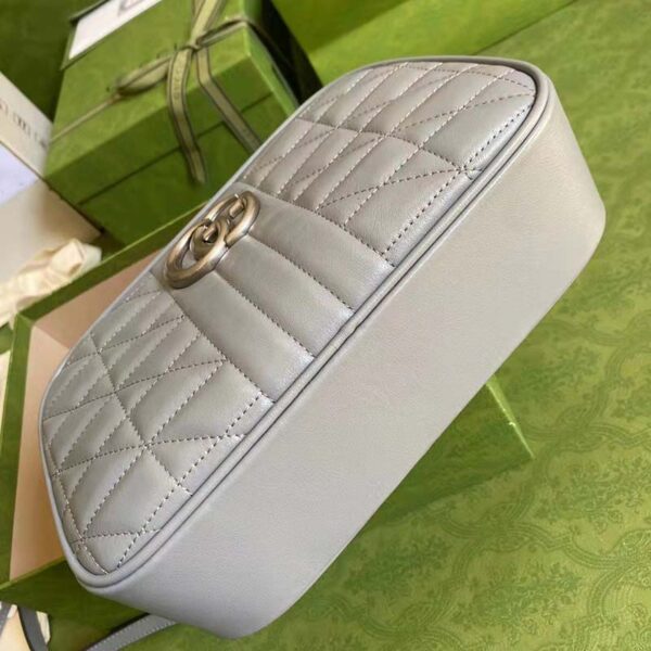 Gucci Women GG Marmont Small Shoulder Bag Grey Matelassé Leather (4)