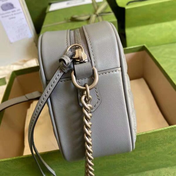 Gucci Women GG Marmont Small Shoulder Bag Grey Matelassé Leather (5)