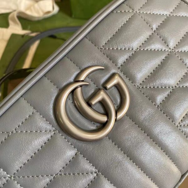 Gucci Women GG Marmont Small Shoulder Bag Grey Matelassé Leather (6)