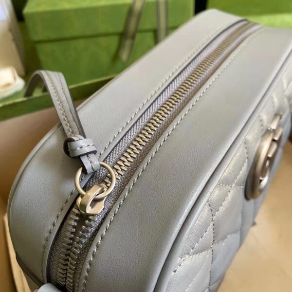 Gucci Women GG Marmont Small Shoulder Bag Grey Matelassé Leather (7)