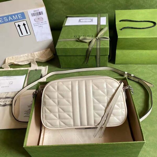 Gucci Women GG Marmont Small Shoulder Bag White Matelassé Leather (3)