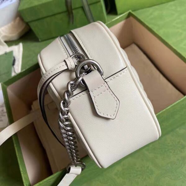 Gucci Women GG Marmont Small Shoulder Bag White Matelassé Leather (5)