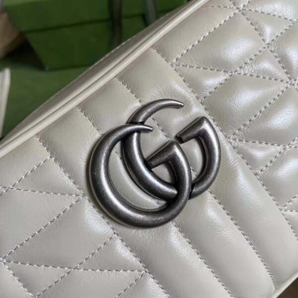Gucci Women GG Marmont Small Shoulder Bag White Matelassé Leather (6)