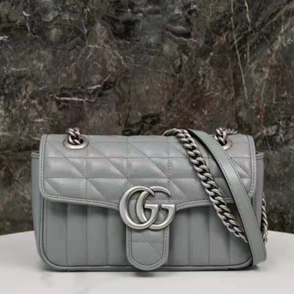 Gucci Women GG Marmont Super Mini Bag Grey Double G Matelassé (10)