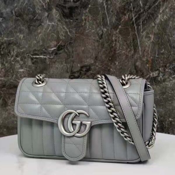 Gucci Women GG Marmont Super Mini Bag Grey Double G Matelassé (11)