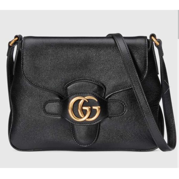 Gucci Women GG Small Messenger Bag with Double G Black Leather