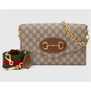 Gucci 女士 Horsebit 1955 小手袋 米色黑檀木色 GG Supreme 帆布