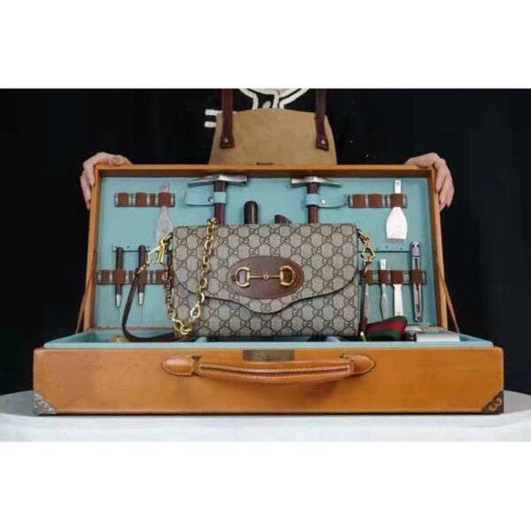 Gucci Women Horsebit 1955 Small Bag Beige Ebony GG Supreme Canvas (12)