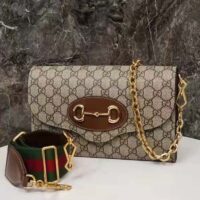 Gucci Women Horsebit 1955 Small Bag Beige Ebony GG Supreme Canvas (1)