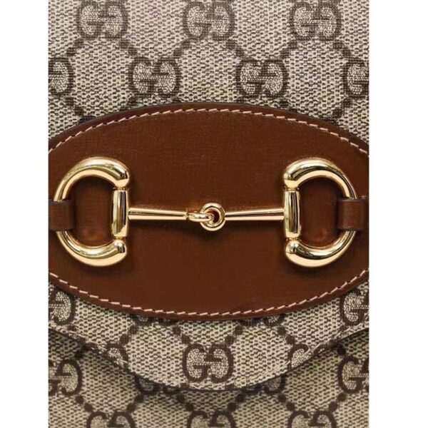 Gucci Women Horsebit 1955 Small Bag Beige Ebony GG Supreme Canvas (8)