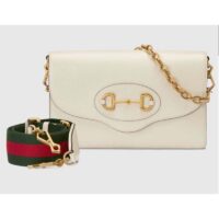 Gucci Women Horsebit 1955 Small Bag White Leather Gold Toned Hardware Horsebit