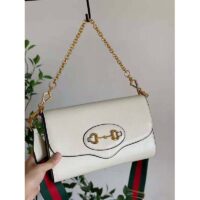 Gucci Women Horsebit 1955 Small Bag White Leather Gold Toned Hardware Horsebit