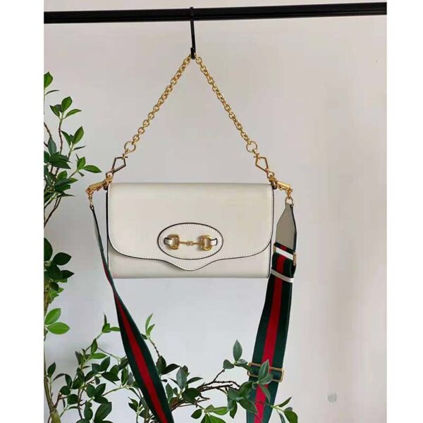 Gucci Women Horsebit 1955 Small Bag White Leather Gold Toned Hardware Horsebit (9)