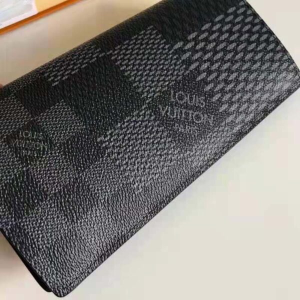 Louis Vuitton LV Unisex Brazza Wallet Gray Damier Graphite 3D Coated Canvas (4)
