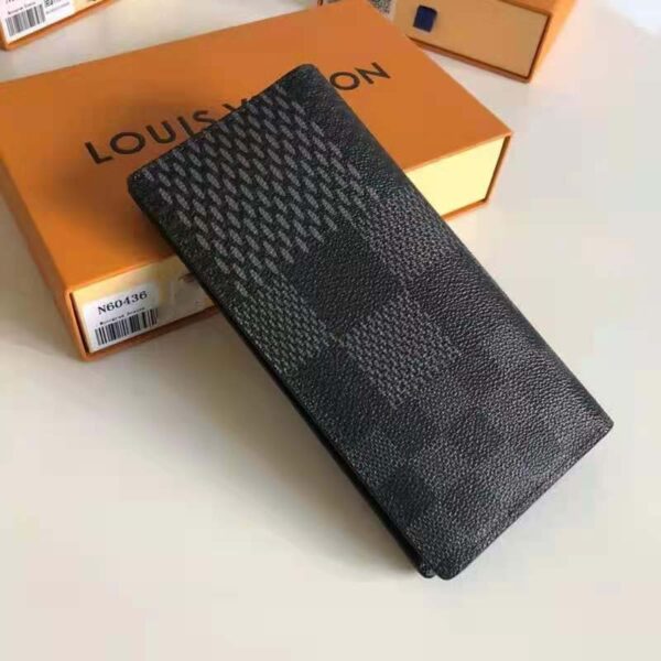 Louis Vuitton LV Unisex Brazza Wallet Gray Damier Graphite 3D Coated Canvas (5)