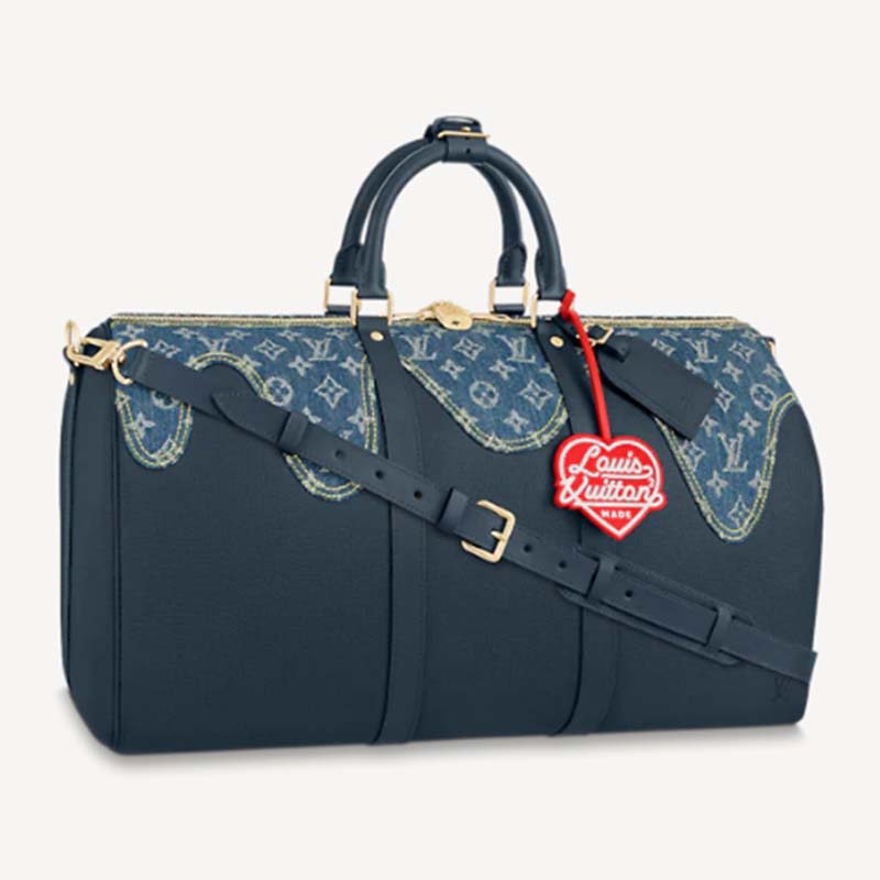 Louis Vuitton LV Unisex Keepall Bandoulière 50 Bag Blue Monogram Denim ...