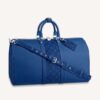 Louis Vuitton LV Unisex Keepall Bandoulière 50 Blue Taiga Cowhide Leather Monogram Eclipse Coated Canvas