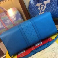 Louis Vuitton LV Unisex Keepall Bandoulière 50 Blue Taiga Cowhide Leather Monogram Eclipse Coated Canvas