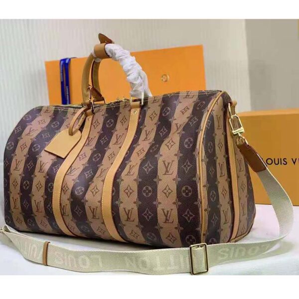 Louis Vuitton LV Unisex Keepall Bandoulière 50 Travel Bag Brown Canvas (7)
